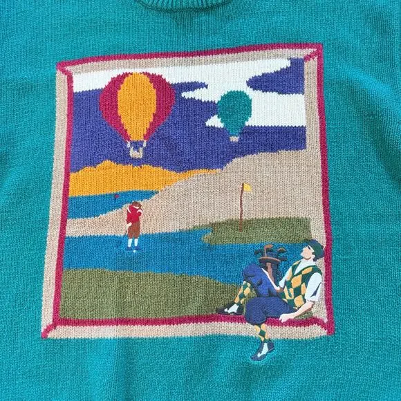 Vintage Par Four Golf Novelty Sweater Medium Ramie Knit 90s